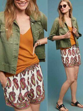 Anthropologie Womens ett twa Paisley Print Scarf-Printed Shorts L